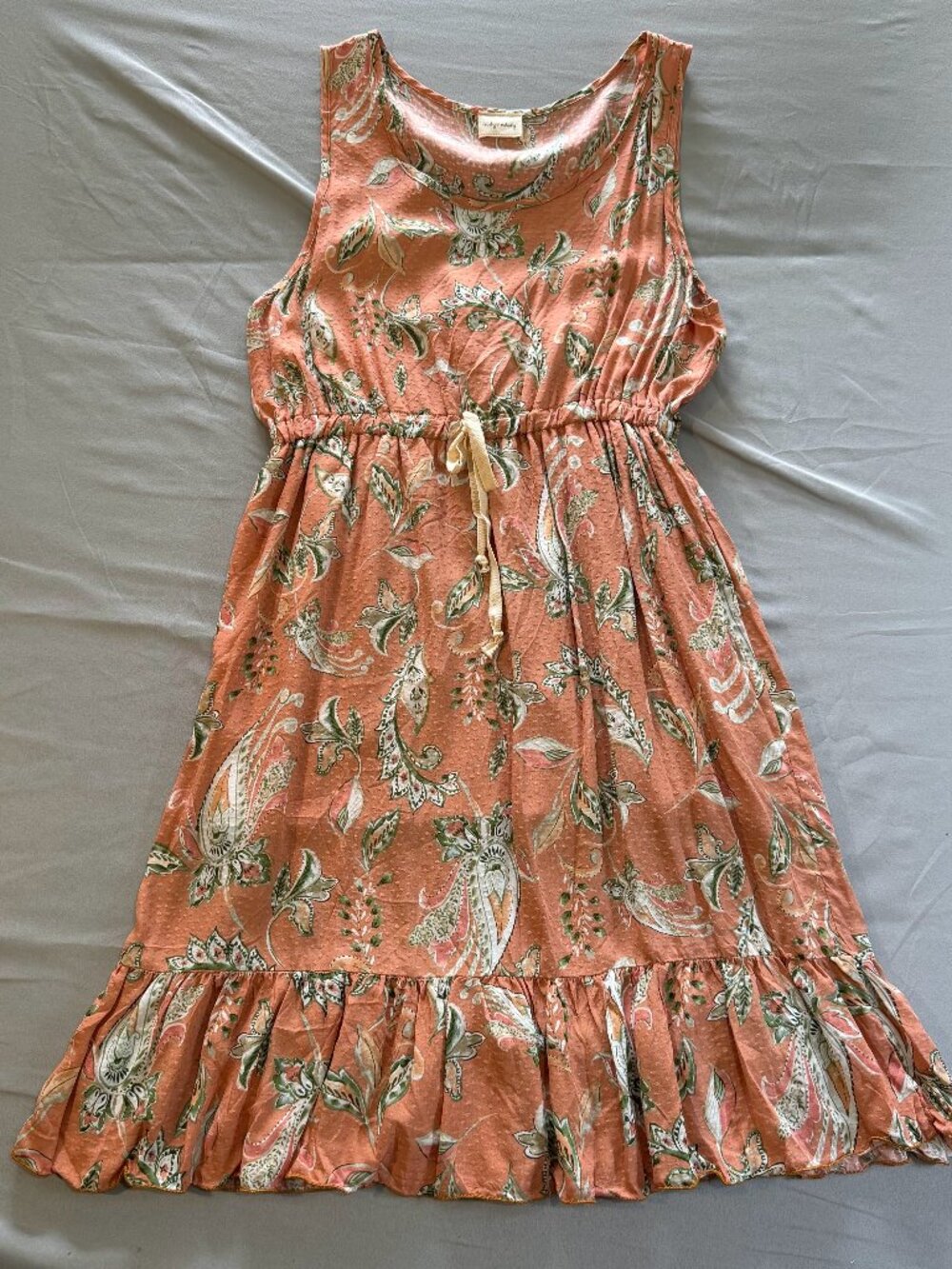 Lovely Melody Women's Paisley Floral Sleeveless Dress Peach Large New w/o Tags
